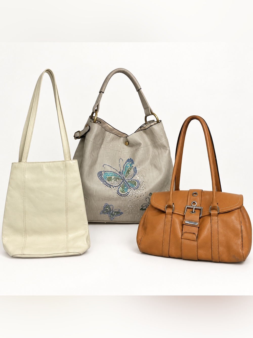 Nine West Taupe Butterfly Embellished Hobo Bag